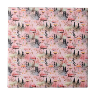 Cottagecore Watercolor Mushroom & Forest (2) Tile