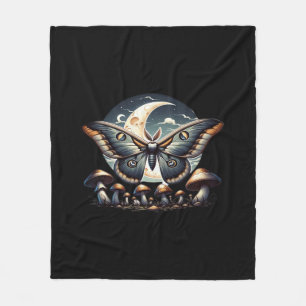 Cottagecore Whimsigoth Moth Mushrooms In Moonlight Fleece Blanket