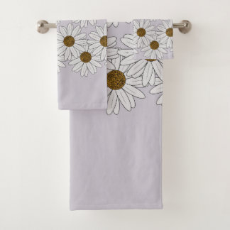 Cottagecore White Daisies on Pale Pink Background Bath Towel Set