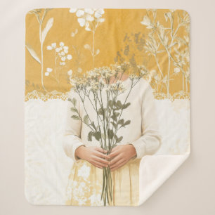 Cottagecore Wildflower Bouquet Portrait Sherpa Blanket