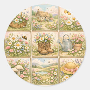 Cottagecore Wildflower Garden Patchwork Classic Round Sticker