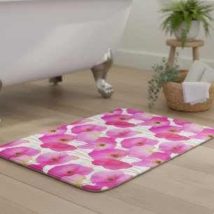 Cottagecore Wildflower Pink Poppy Botanical Bath Mat
