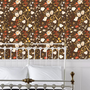 Cottagecore Wildflowers on Brown Wallpaper