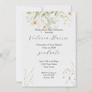 Cottagecore Wispy Floral Garden Graduation Party Invitation