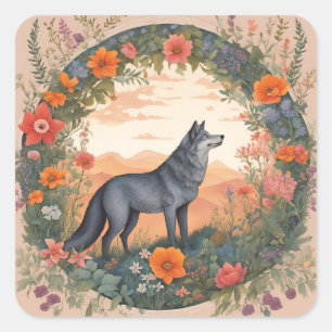 Cottagecore Wolf Square Sticker