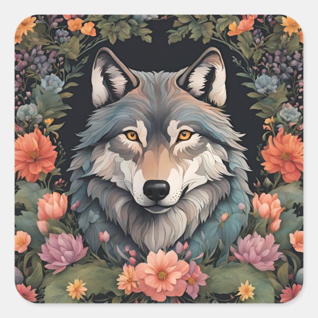 Cottagecore Wolf Square Sticker (Front)
