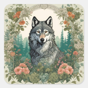 Cottagecore Wolf Square Sticker