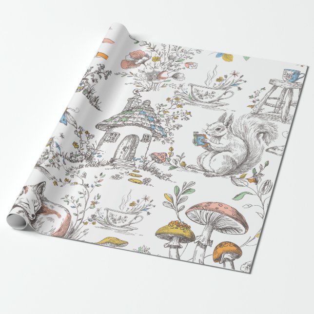 Cottagecore Woodland Baby Shower Wrapping Paper (Unrolled)