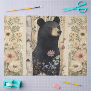 Cottagecore Woodland Bear Floral Collage Tissue Paper