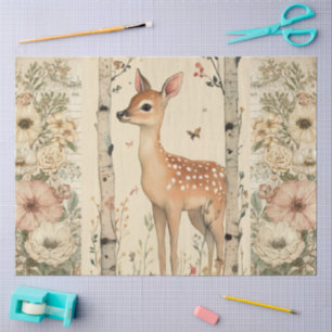 Cottagecore Woodland Fawn Floral Collage Tissue Paper