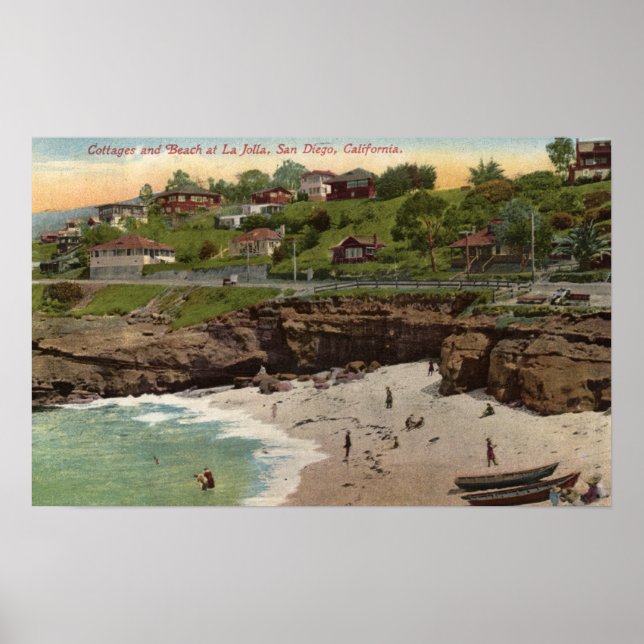Cottages and Beach at La Jolla Poster (Front)