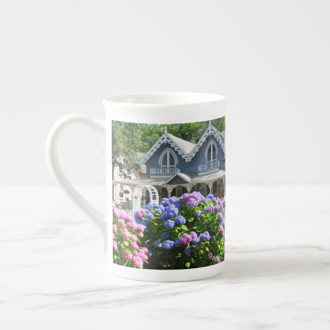 Cottages and Hydrangeas - Martha's Vineyard Bone China Mug (Left)