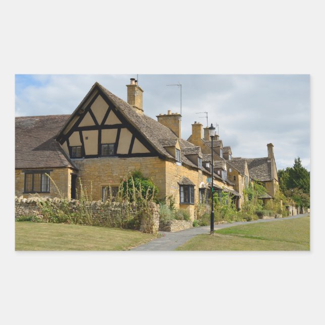 Cottages in Broadway, Cotswolds rectangle sticker (Front)