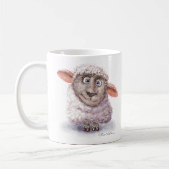 Cotton Ball Sheep Cartoon Coffee Mug (Left)