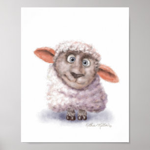 Cotton Ball Sheep Cartoon Poster