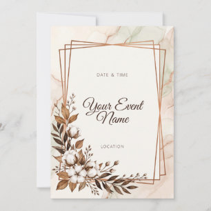 Cotton Boll Dried Leaf Copper Marble Invitation