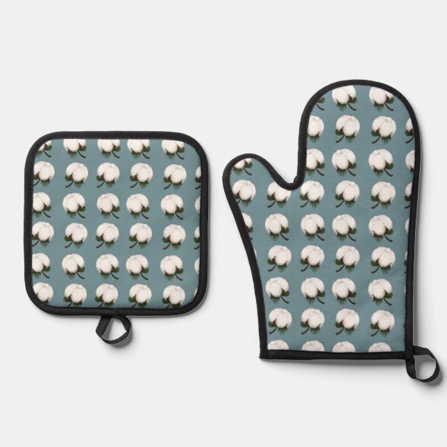Cotton Boll Oven Mitt & Pot Holder Set (Front)