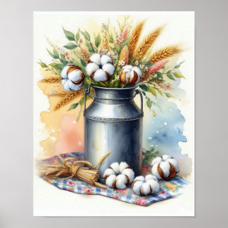 Cotton Bouquet in a Milk Can 4 Poster
