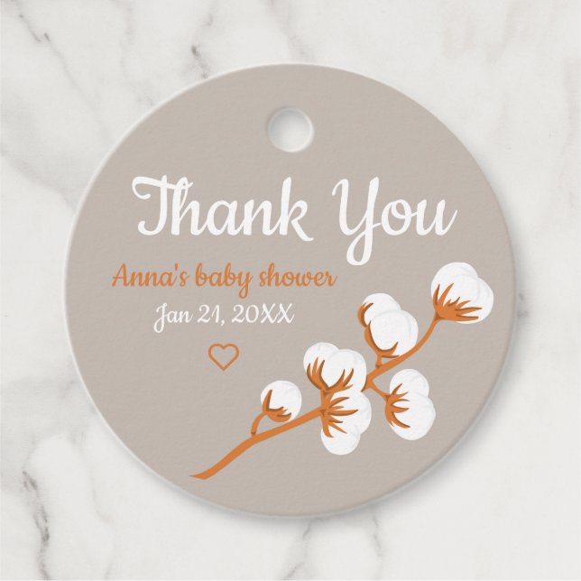 Cotton Branch Baby Shower  Favour Tags (Front)