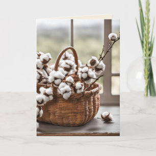 Cotton Bunch In Wicker Basket Card