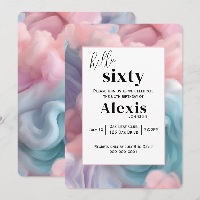 Cotton Candy Abstract for 60th Birthday Party Invitation (Front/Back)