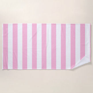Cotton Candy and White Vertical Stripes Beach Towel