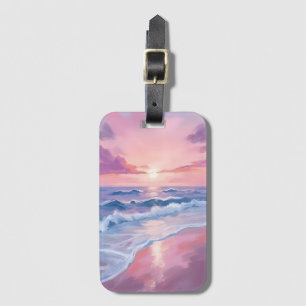 Cotton Candy Beach   Pink Ocean Waves Painting Luggage Tag