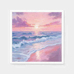 Cotton Candy Beach   Pink Ocean Waves Painting Napkin