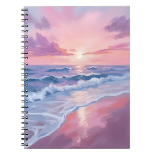 Cotton Candy Beach   Pink Ocean Waves Painting Notebook