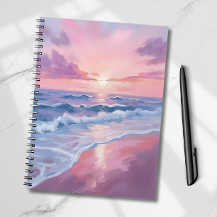 Cotton Candy Beach   Pink Ocean Waves Painting Notebook