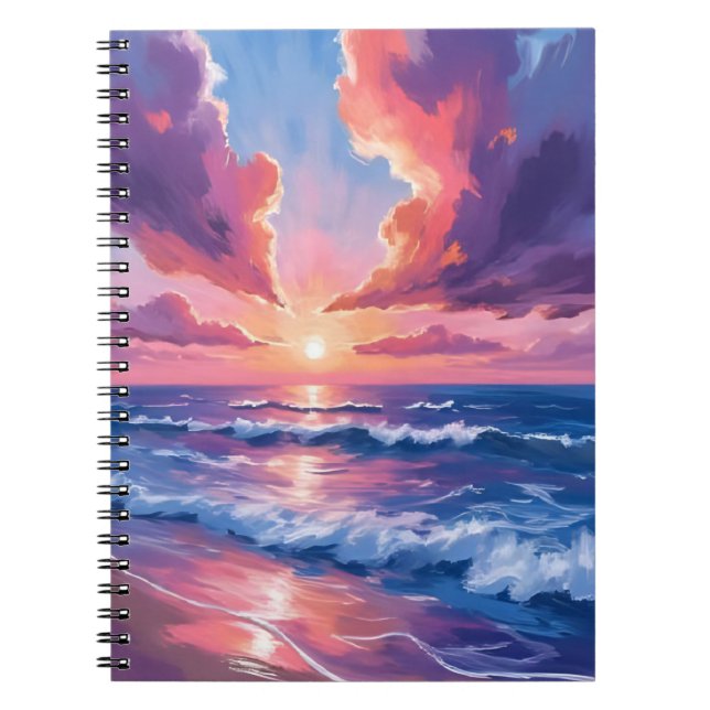 Cotton Candy Beach Sunset Ocean Watercolor Notebook (Front)
