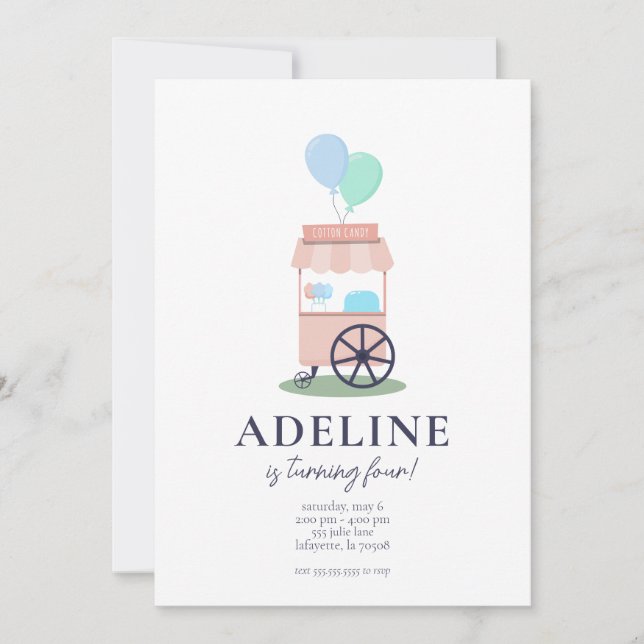 Cotton Candy Cart Birthday Party Invitation (Front)