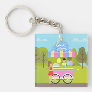 Cotton Candy Cart in Park Sweet Summer Treat Keychain