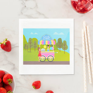 Cotton Candy Cart in Park Sweet Summer Treat Napkin
