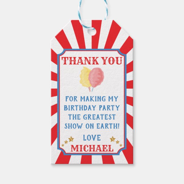 Cotton Candy Circus Carnival Birthday Favour Tag (Front)
