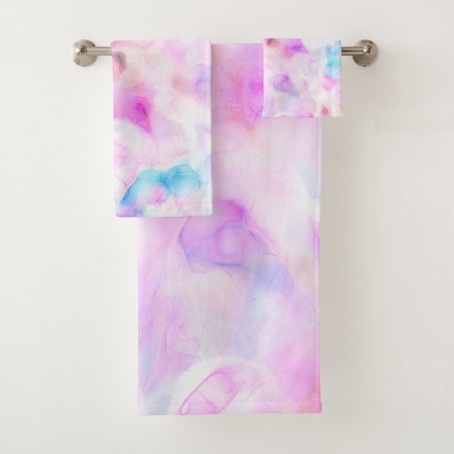 Cotton Candy Colours Watercolor Glam Bath Towel Set (Insitu)