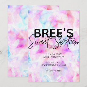Cotton Candy Colours Watercolor Glam Sweet 16 Part Invitation