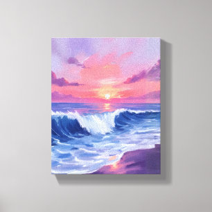 Cotton Candy Cove   Pink Ocean Watercolor Painted Canvas Print
