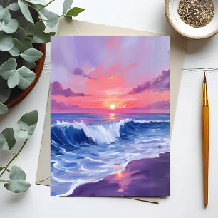 Cotton Candy Cove   Pink Ocean Watercolor Painted Postcard