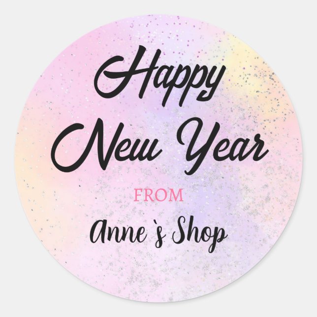 Cotton Candy Custom Brand Name Happy New Year  Classic Round Sticker (Front)
