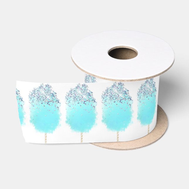 Cotton candy cute blue and silver glitter  satin ribbon (Spool)