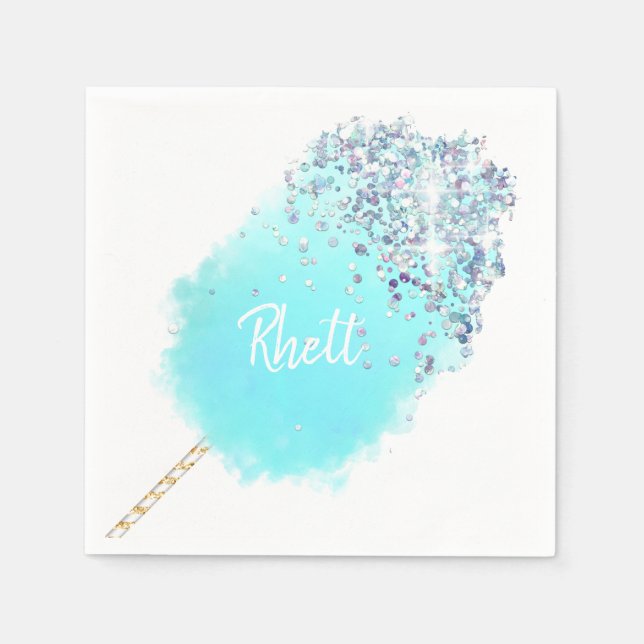 Cotton candy cute blue silver glitter look  napkin (Front)