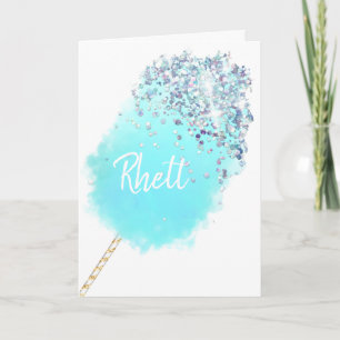 Cotton candy cute blue silver glitter watercolor card
