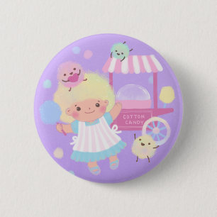 Cotton Candy Girl with Sweet Fluffy Monsters 2 Inch Round Button