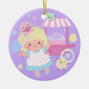 Cotton Candy Girl with Sweet Fluffy Monsters Ceramic Ornament