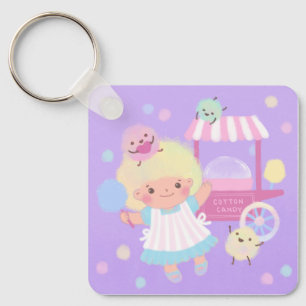 Cotton Candy Girl with Sweet Fluffy Monsters Keychain