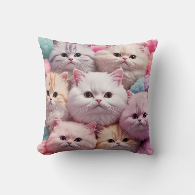 Cotton Candy Kittens Throw Pillow (Front)