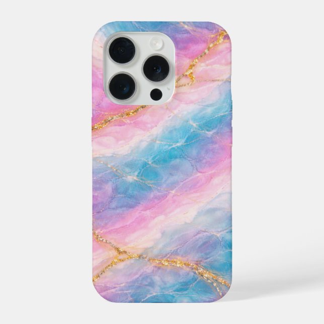 Cotton Candy Marble with Gold Veining iPhone Case (Back)