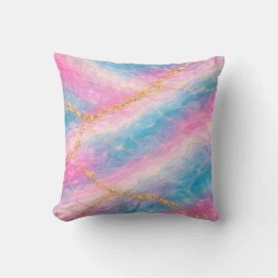 Cotton Candy Marble with Gold Veining Throw Pillow