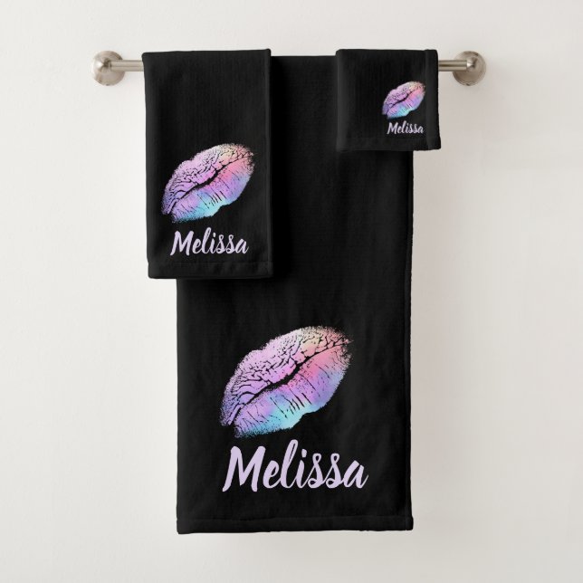 Cotton Candy Neon Lilac Kisses Girly Chic Bath Towel Set (Insitu)